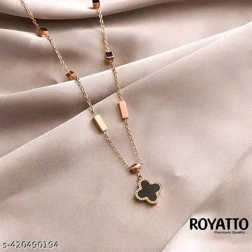 Four-Leaf Black Clover Pendant Chain