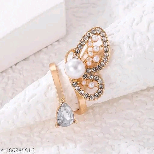 Gold Plated Half Butterfly inspired Stone Studded Cocktail Ring