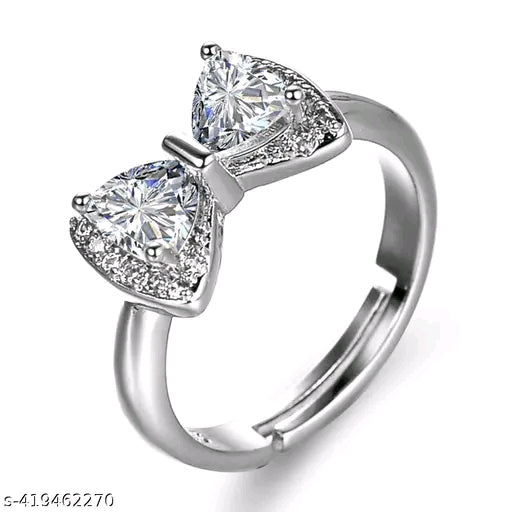 Silver Plated Crystal Studded Adjustable Finger Ring