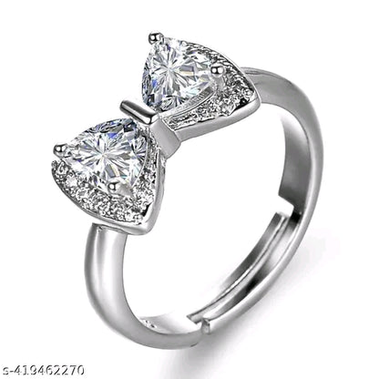 Silver Plated Crystal Studded Adjustable Finger Ring