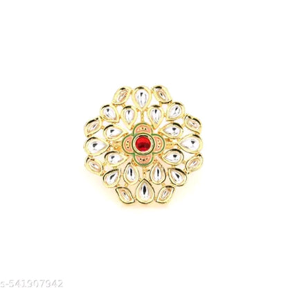 MASHBA Gold Plated Big Size Kundan Ring