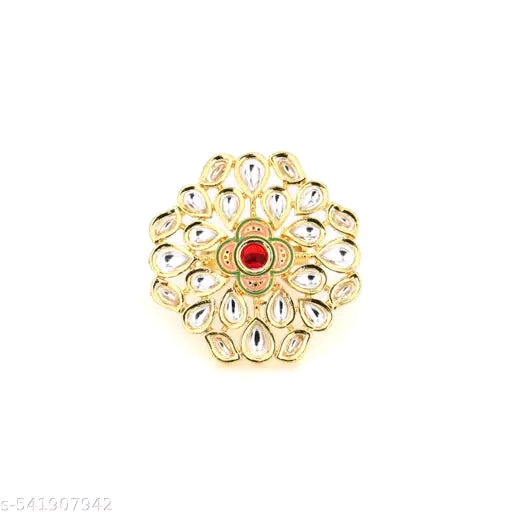 MASHBA Gold Plated Big Size Kundan Ring