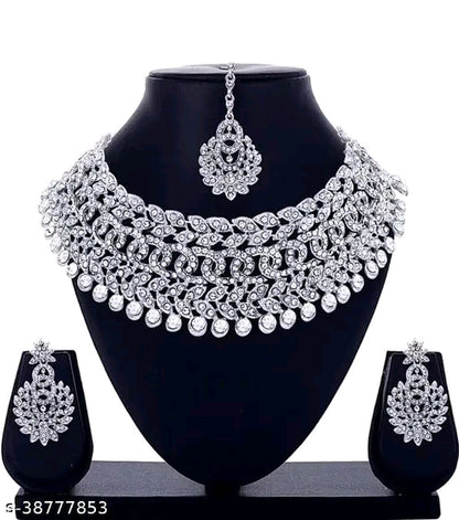 Silver Plated American Diamond Jewellery Set